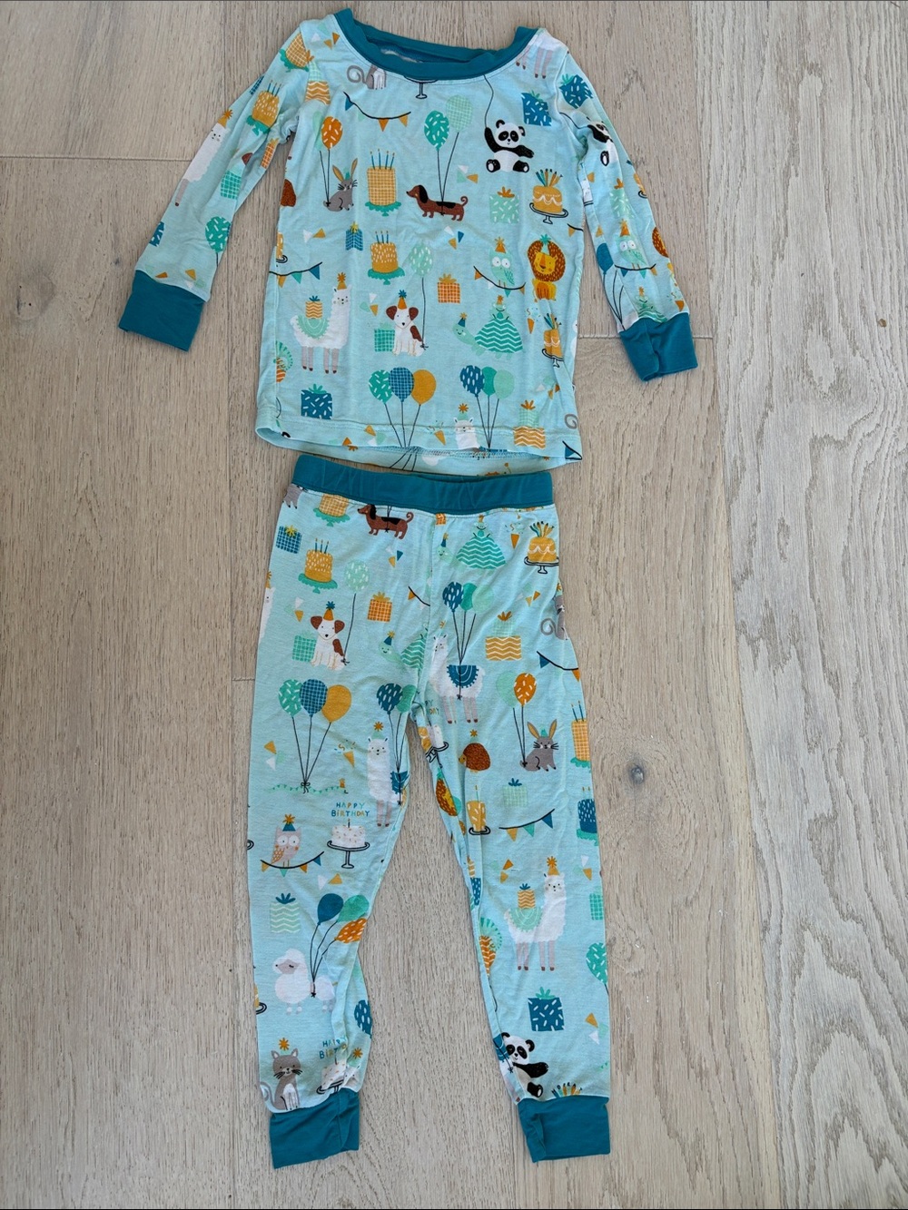Little Sleepies Light Blue Animal Balloon Pajama Set with Teal Trim